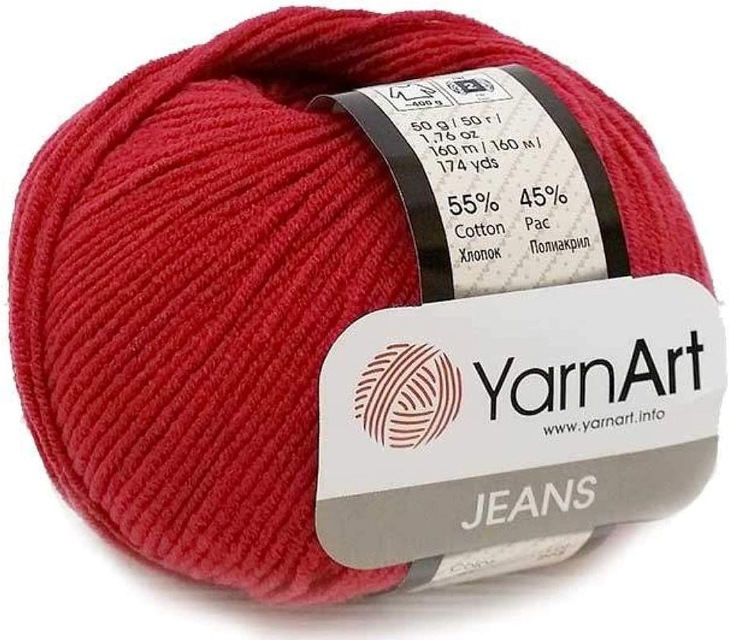 55% Cotton 45% Acrylic  Jeans Sport Yarn 1 Skein/Ball 50 Gr 174 Yds (1)