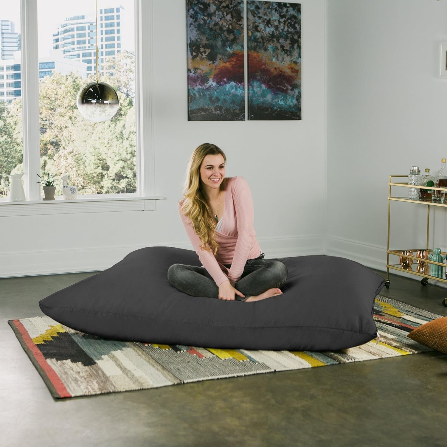 Pillow Saxx 5.5-Foot - Huge Bean Bag Floor Pillow and Lounger, Black