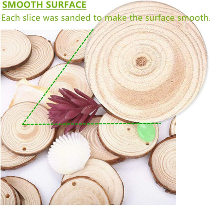 Wood Slices  Craft Unfinished Wood Kit Predrilled with Hole Wooden Circles for Arts Wood Slices Christmas Ornaments DIY Crafts 30 Pcs 2.7-3.1 Inches