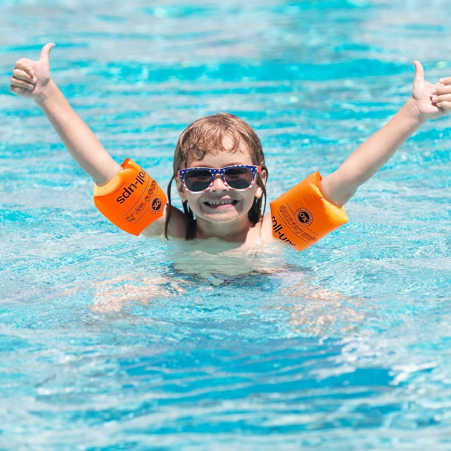 2 Pack Inflatable Arm Floaties for Toddlers, Blow up Water Wings for Kids, Swimming Arm Bands Floatation for Children and Adults 30-150Lbs(Blue and Orange)