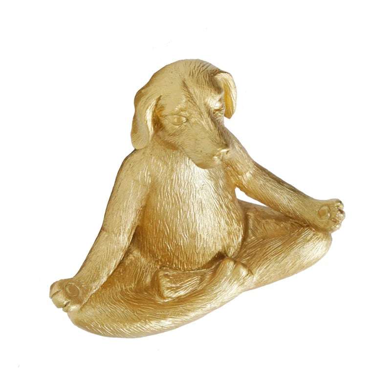 7" Yoga Meditation Dog Figurine - Gold Polyresin Decorative Statue for Home, Office, Patio, Garden, Indoor Decor, Yoga Studio, Yogi Gift Idea