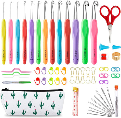 73 Pack Crochet Hooks Set, 13 PCS 2Mm(B)-10Mm(N) Ergonomic Soft Grip Crochet Handles Yarn Knitting Needles Kit with Case for Arthritic Hand, Crochet Starter Kit for Beginners and Lovers