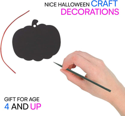 Halloween Magic Scratch Crafts for Kids and Adults - DIY Halloween Decorations - Haunted House Arts and Crafts Ornaments - Includes 24 Haunted House Ornaments, 24 Scratch Sticks, 24 Satin Cord Ribbons