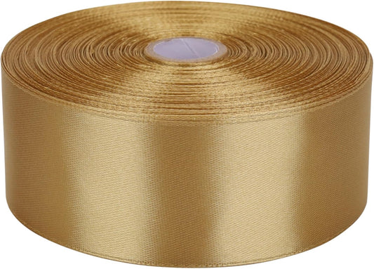 1-1/2 Inch Champagne Gold Satin Ribbon 50 Yards Solid Fabric Ribbons Roll for Wedding Invitations, Bridal Bouquets, Sewing, Party Decorations, Gift Wrapping and More