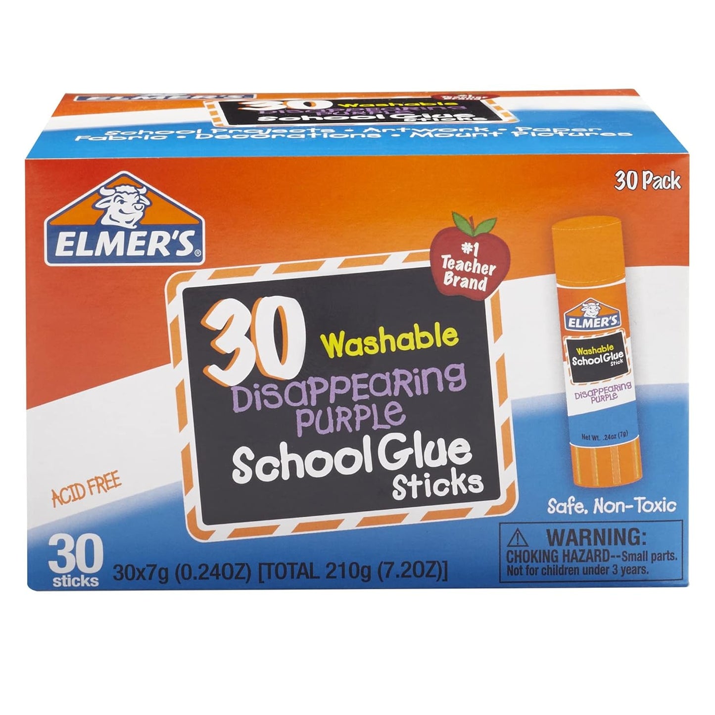 Disappearing Purple School Glue Sticks, Washable, 7 Grams, 30 Count