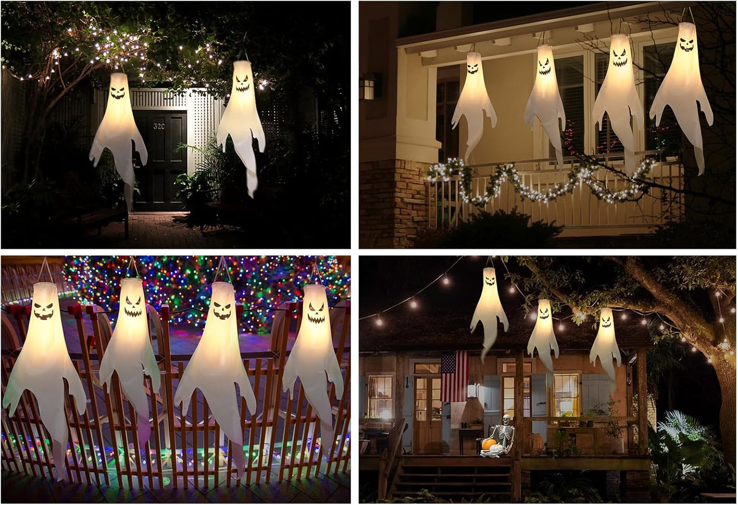 Halloween-Decorations-Outdoor Hanging-Ghost Windsocks for Trees with Timer, LED Ghosts to Hang in Tree Porch Yard, Waterproof, Timer,2 Pcs (No Batteries)