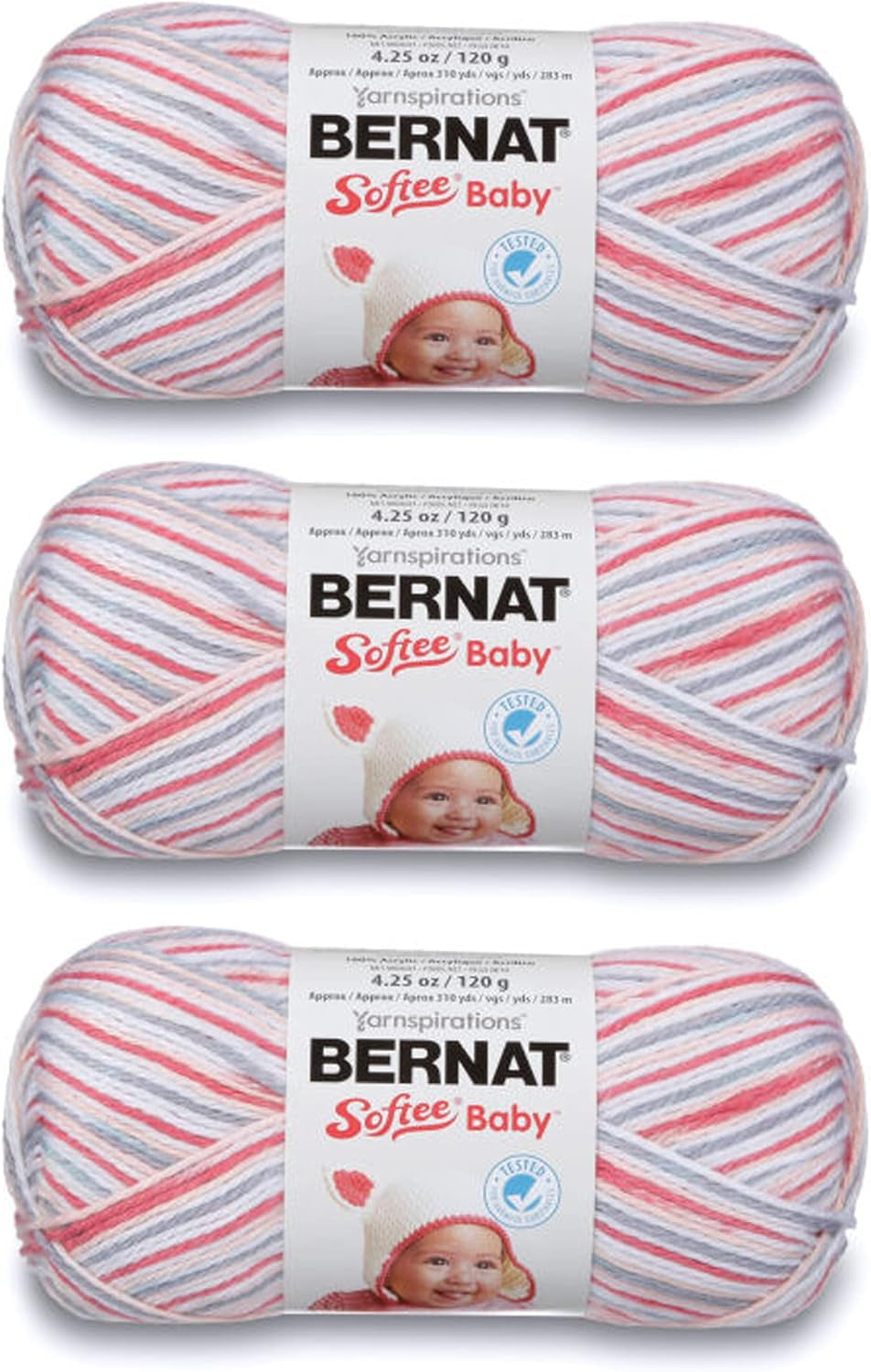 Softee Baby White Yarn - 3 Pack of 141G/5Oz - Acrylic - 3 DK (Light) - 362 Yards - Knitting/Crochet