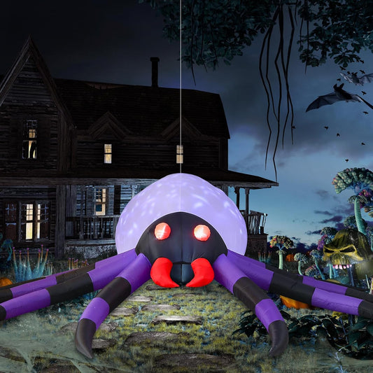 12 FT Giant Halloween Inflatable Spider Outdoor Decorations with Build-In Rotating LED Lights & Glowing Eyes,Blow up Halloween Decorations Inflatable Spider for Holiday Party Yard Garden Lawn