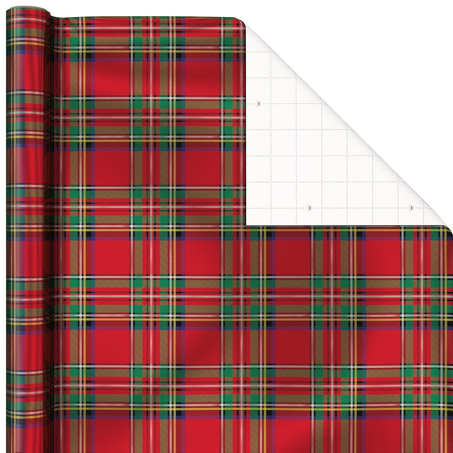 Foil Christmas Wrapping Paper with Cut Lines on Reverse (3 Rolls: 60 Sq. Ft. Ttl) Plaid Snowflakes, Snowmen, Tartan Plaid