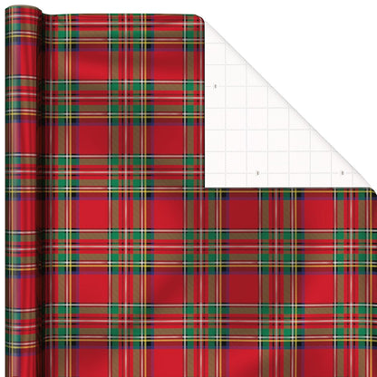 Foil Christmas Wrapping Paper with Cut Lines on Reverse (3 Rolls: 60 Sq. Ft. Ttl) Plaid Snowflakes, Snowmen, Tartan Plaid