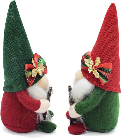 Christmas Gnomes Plush with Gingerbread,Handmade Xmas Tomte Swedish Nordic Red Green Gnomes Figurine Classical Navidad Elf Doll Gifts Noel Ornaments for Home Office Decor