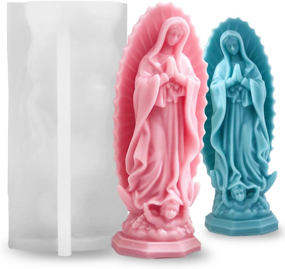 Religious Virgin Mary Statue Silicone Mold Virgin Mary Candle Molds for Candle Making Supplies Wax Tools Virgen Maria Candle Mold Silicone Molds for Resin Concrete Plaster Epoxy Molds Home Decor