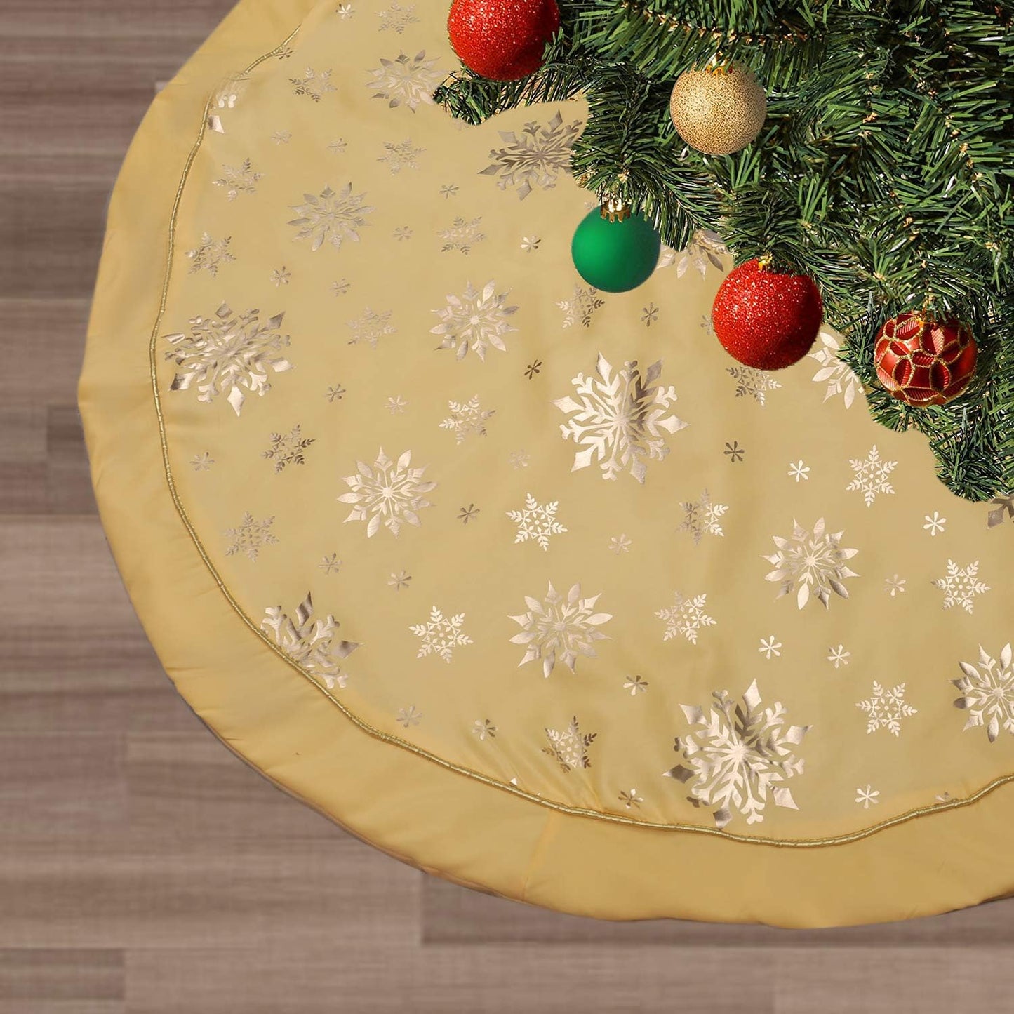 36 Inch Large Christmas Tree Skirt Xmas Soft Cover Mat Decor Snowflake Collar Farmhouse Tree Skirt for Holiday Ornaments Party Home Indoor Decorations (Yellow—Three Cotton Layer, 48INCH)