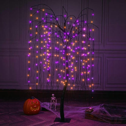 7 Feet Halloween Tree, 256 LED Lights for Home, Festival,Nativity,Party, and Christmas Witch Decoration,Includes Spiders and White Cobweb,Indoor and Outdoor, Orange