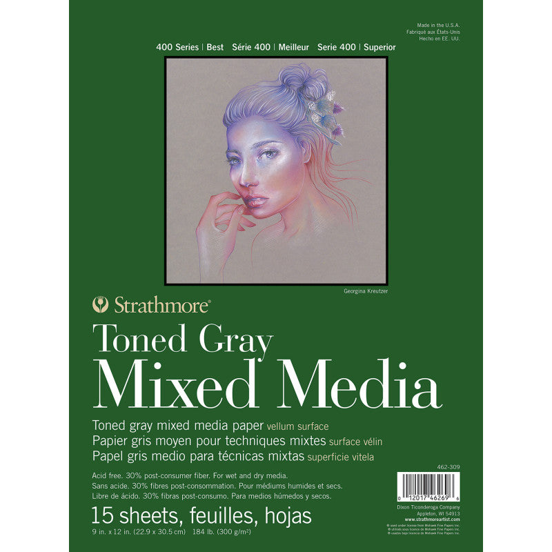 400 Series Mixed Media Pad, Toned Gray, Glue Binding, 9x12 inch, 15 Sheet, 1 Count