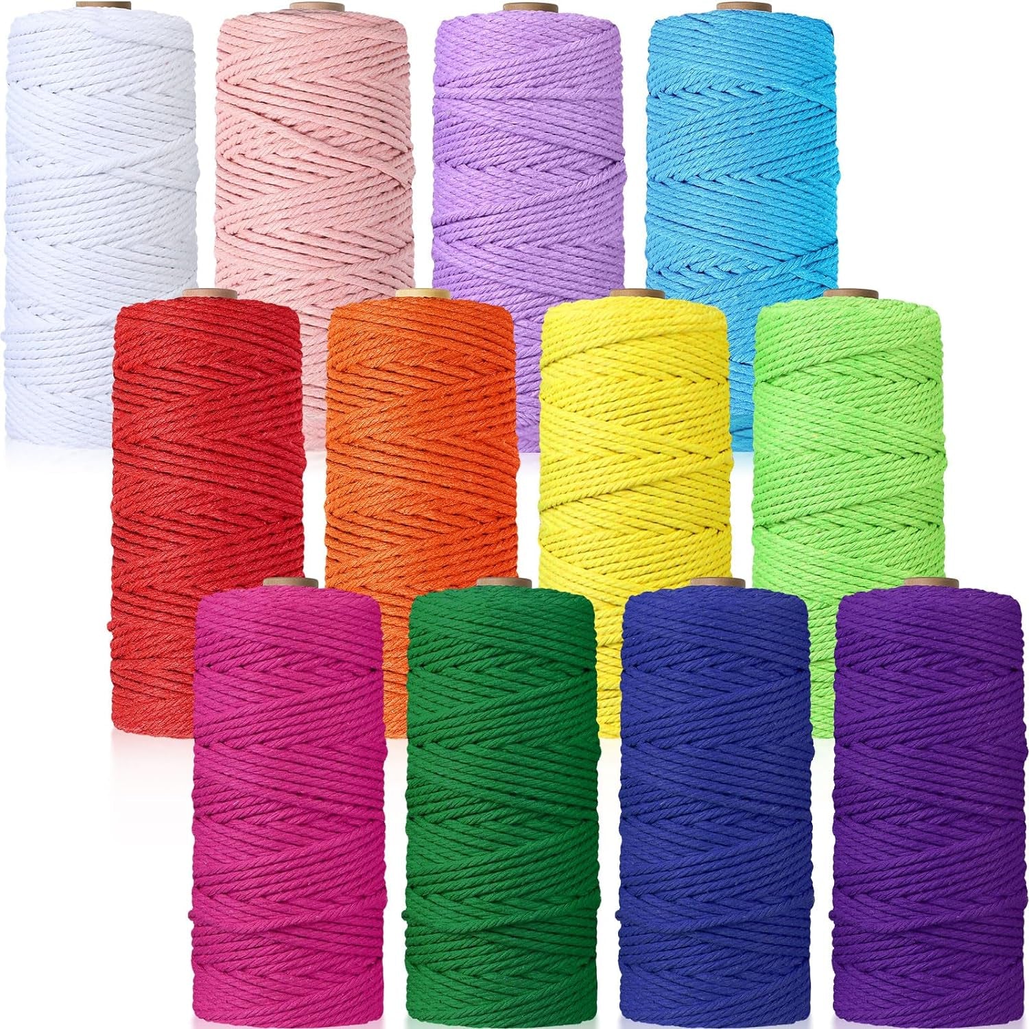 12 Rolls Macrame Cord, 3 Mm X 1308 Yards Natural Cotton Twine, Colored Macrame String, Colorful Cotton Rope for DIY Crafts Knitting, Artworks, Wall Hanging, Plant Hangers (Classic Color)