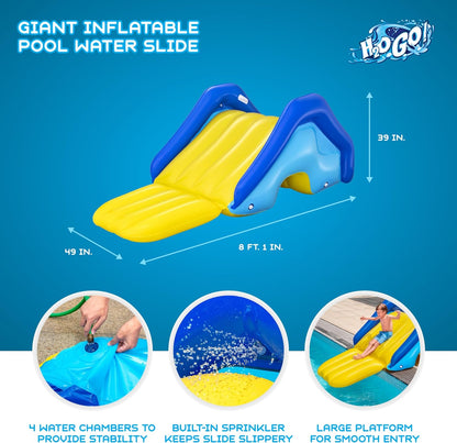 H2OGO! Giant Inflatable Outdoor Swimming Pool Water Slide with Built-In Sprinkler, Large Platform, and 4 Water Chambers for Stability