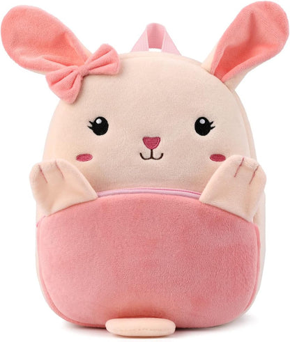 Toddler Backpack for Boys and Girls, Cute Soft Plush Animal Cartoon Mini Backpack Little for Kids 2-6 Years (Pink Bunny-H)