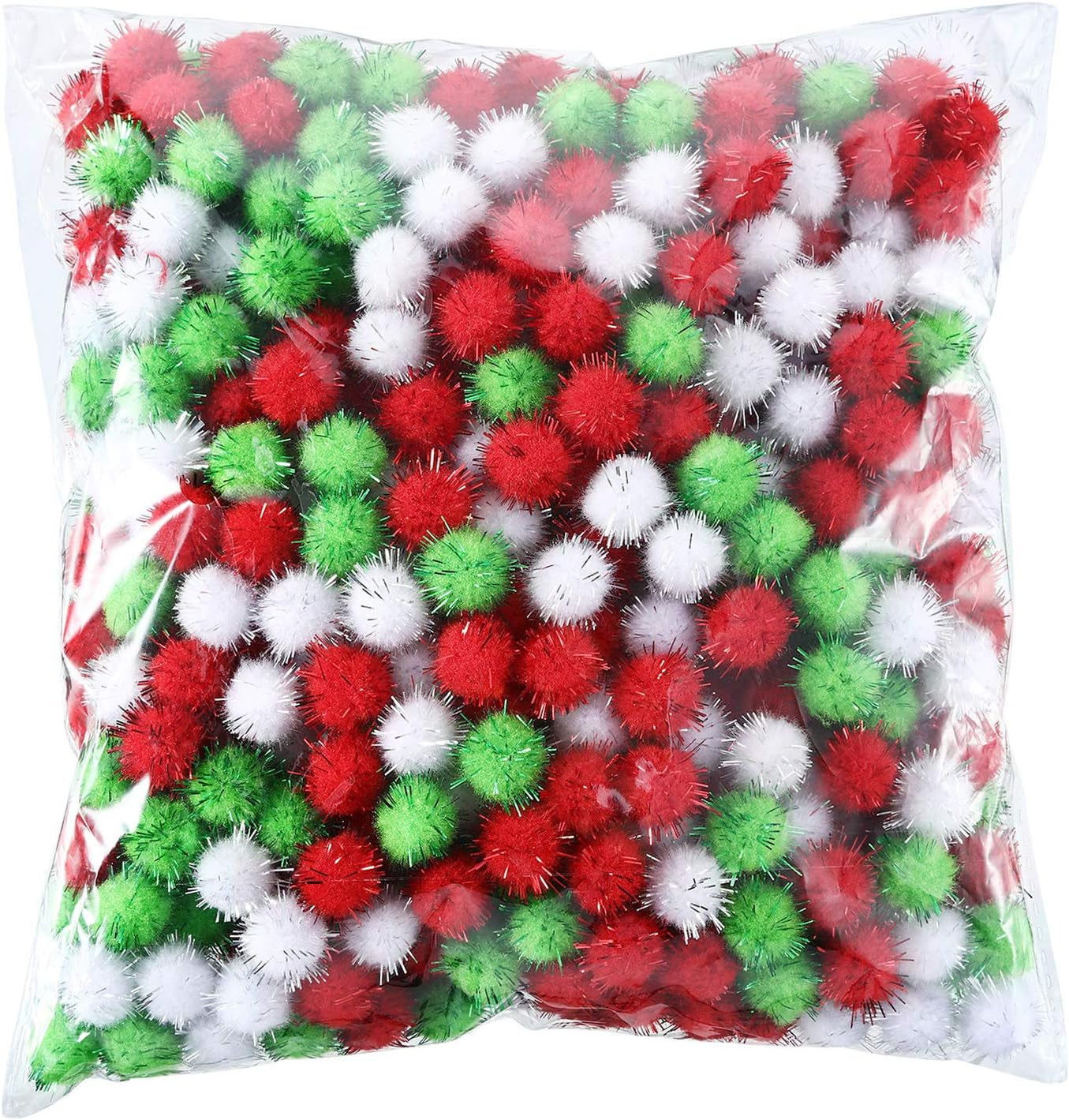 500 Pieces 0.5 Inch Sparkly Christmas Pompoms Dazzling Fluffy Pom Poms Balls Small Glitter Felt Pom Poms for Craft DIY Home Decorations Hobby Supplies