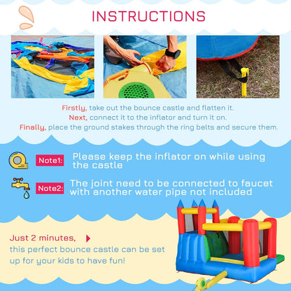 6-In-1 Kids Bounce House Inflatable Water Slide with Pool, Water Cannon, Climbing Wall, Inflator Included, Jumping Castle Kids Backyard Activity Outdoor Water Play Toy