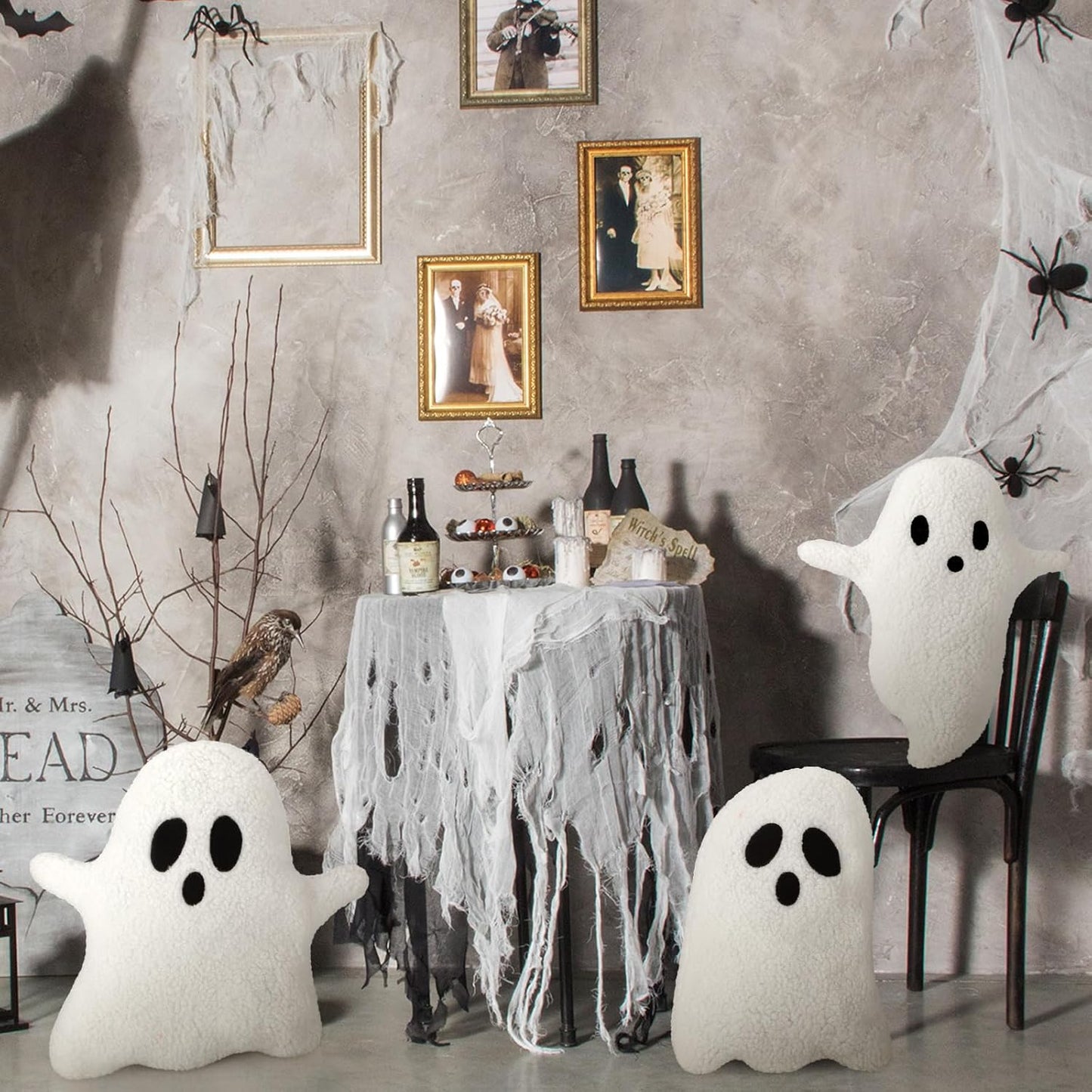 3 Pcs Halloween Pillows 12.6'' X 9.45'' Decorative Spooky Pillows for Sofa White Throw Pillows Decorative Plush Sofa Ghost Cushion for Indoors Home Outdoor Couch Kids