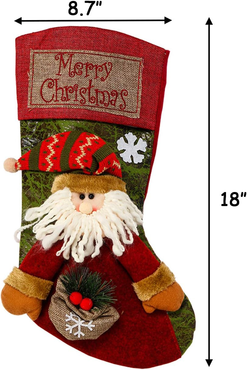 3PCS 18" Christmas Stocking Classic Large Stockings Santa, Snowman, Reindeer Xmas Character for Family Holiday Christmas Party Decorations