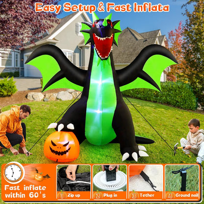 Halloween Inflatable Dragon Outdoor Decorations : 9FT Large Blow up Yard Dragon with Pumpkin and LED Lights for Halloween Fun Holiday Party Garden Lawn Decoration