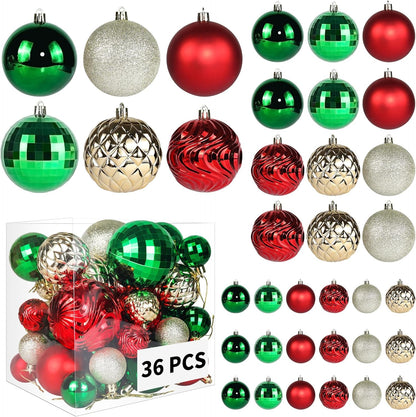 Christmas Tree Ornaments - 36 PCS Shatterproof Christmas Ball Ornaments Set for Christmas, Holiday, Wreath & Party Decorations (Multi-Size, Red, Green, Gold)