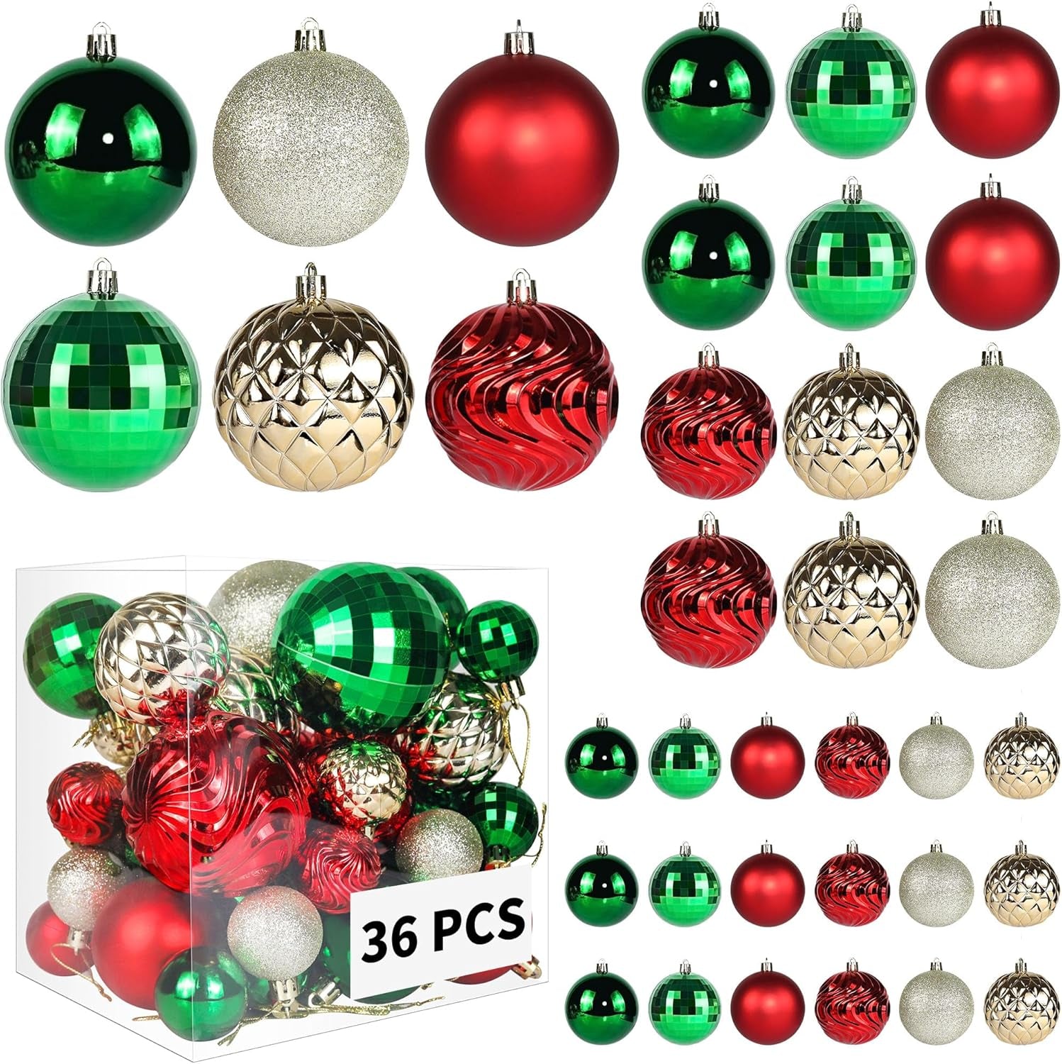 Christmas Tree Ornaments - 30 PCS Shatterproof Plastic Christmas Ball Ornaments Set for Xmas Tree, Holiday, Wreath & Party Decorations (Multi-Size, Red, Gold)