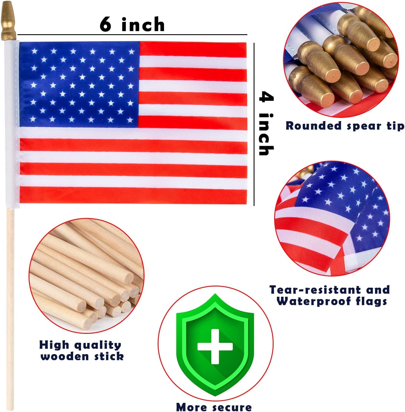 40 Pack Small American Flags on Stick 4*6 Inch Mini American Flags for 4Th of July Decorations Memorial Day Decorations Patriotic Decorations US American Hand Held Wooden Stick Flag with Kid-Safe