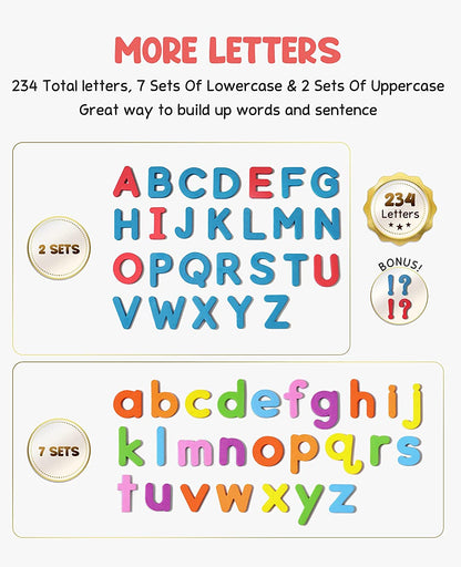 Classroom Magnetic Alphabet Letters Kit 234 Pcs with Double - Side Magnet Board - Foam Alphabet Letters for Preschool Kids Toddler Spelling and Learning Colorful ABC Education Fridge Magnets