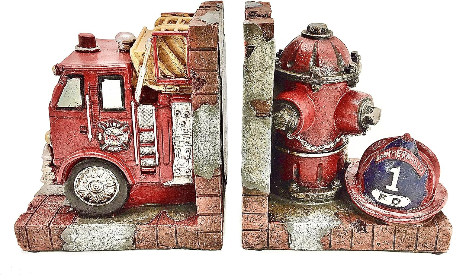 Decorative Books Bookends Vintage Antique Fire Truck Engine Brigade Wagon Book Ends Holder Heavy Stoppers Bookshelf Shelves to Hold Books Library Shelf Dividers Home Decor