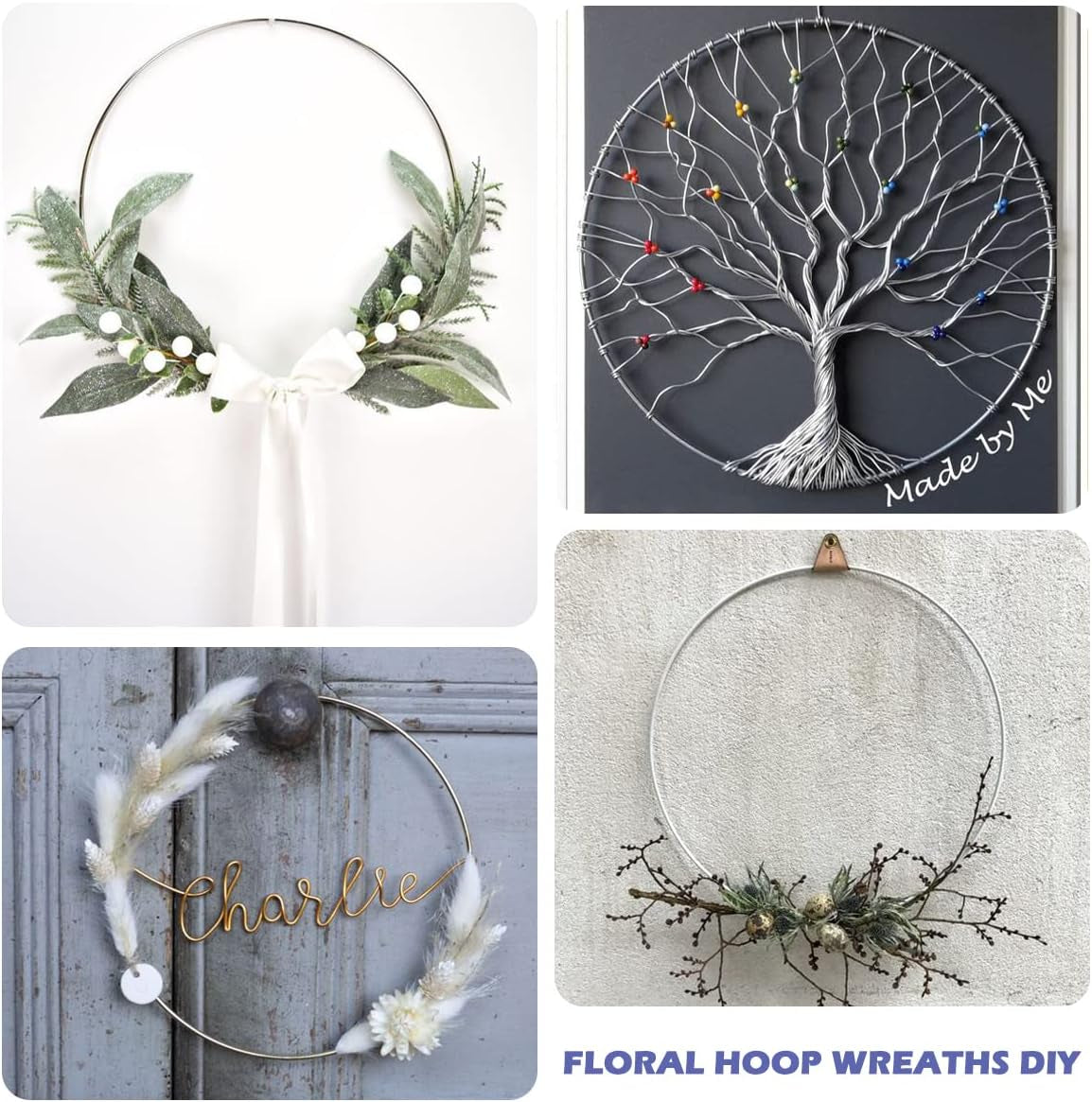 12 Pack Floral Hoop with Holders and LED Fairy Lights 18 Inch Metal Rings for DIY Centerpiece Table Decorations Crafts Macrame Rings Hoop Wreath Dream Catcher Rings Wedding Christmas Wreaths, Silver