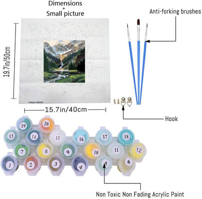Paint by Number Mountains Waterfall DIY Painting on Canvas, Paintwork with Paintbrushes Acrylic Paints,Perfect for Paint by Numbers for Adults and Kids Students Beginner, for Home Wall Decor16X20 Inch