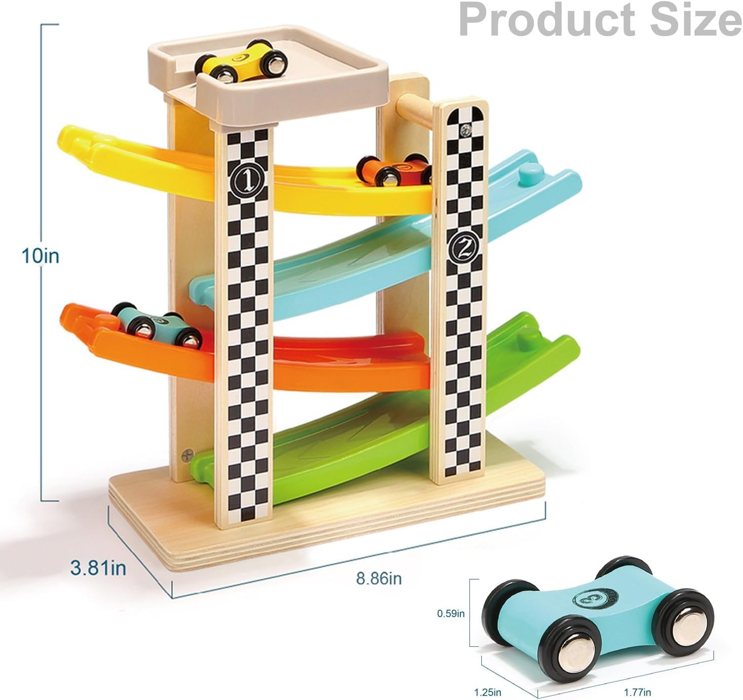 Toddler Toys for 1 2 Year Old Boy and Girl Gifts Wooden Race Track Car Ramp Racer with 4 Mini Car