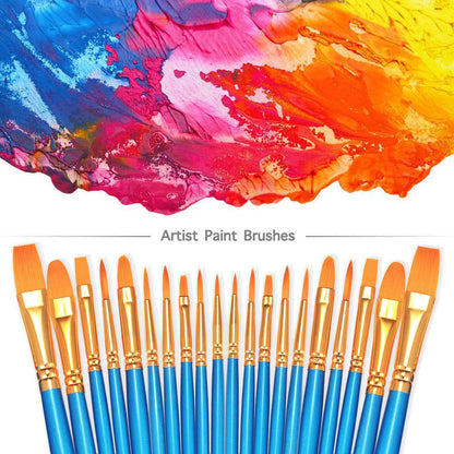 Paint Brushes Set, 2 Pack 20 Pcs Round-Pointed Tip Paintbrushes Nylon Hair Artist Acrylic Paint Brushes for Acrylic Oil Watercolor, Face Nail Art, Miniature Detailing & Rock Painting, Blue