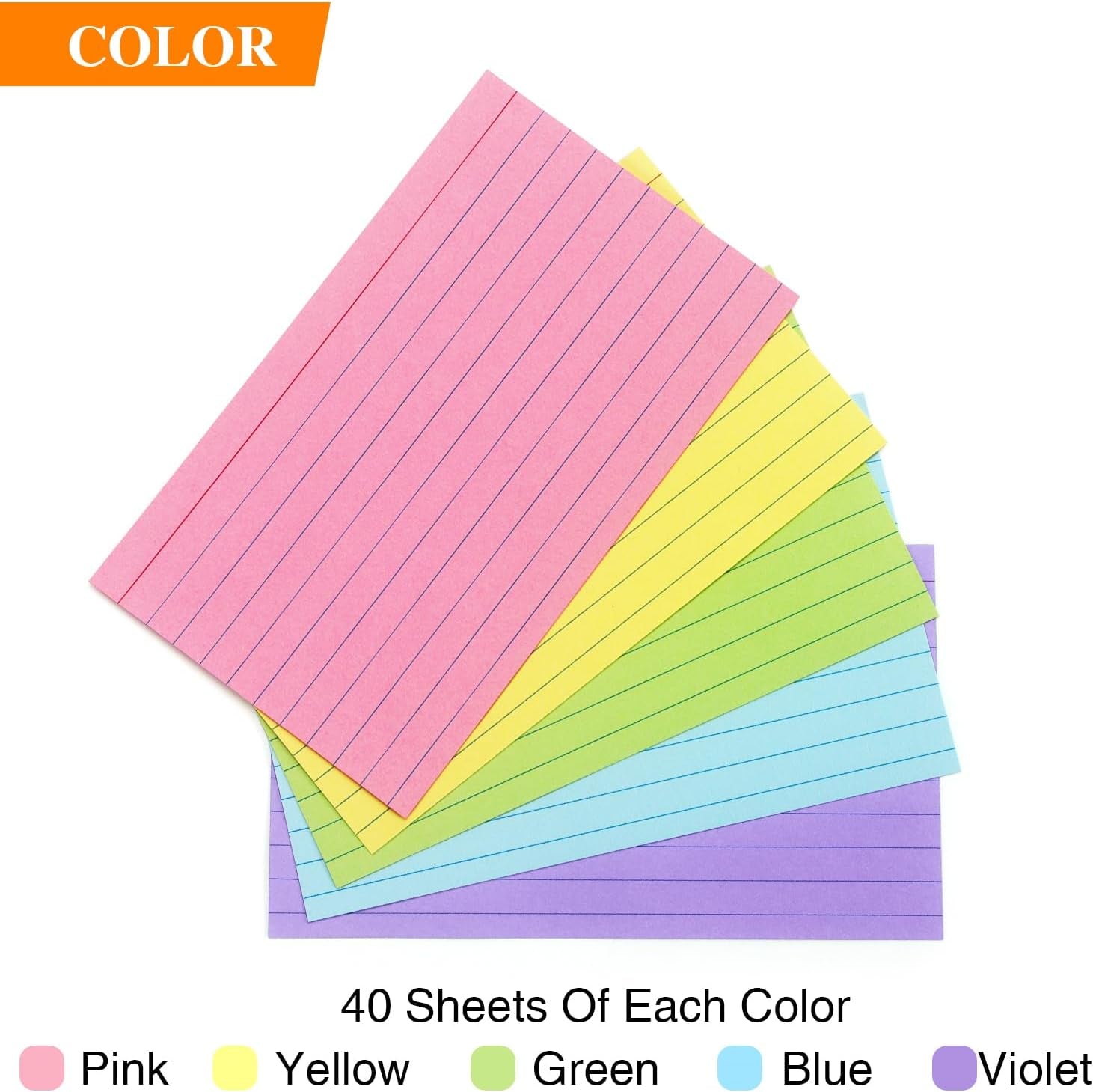 Ruled Index Cards Pastel Colored Index Flash Cards Note Cards for School, 200-Count, Home and Office Flashcards, 3 X 5 Inch