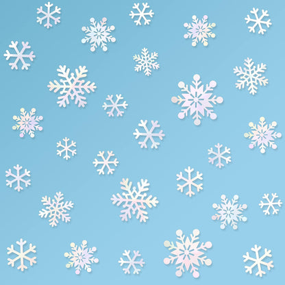 72Pcs Snowflakes Decorations Iridescent White 3D Snowflake Wall Stickers Holographic Snowflakes Wall Decals for Winter Wonderland Christmas Frozen Nursery Xmas Showcase Window Wall Art Decor