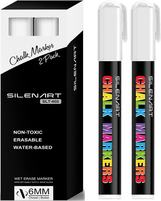 White Liquid Chalk Markers - Chalk Markers White - White Dry Erase Markers Pen - for Chalkboard Signs, Windows, Blackboard, Glass - 3-6Mm Chisel Tip, 3Mm Fine Tip