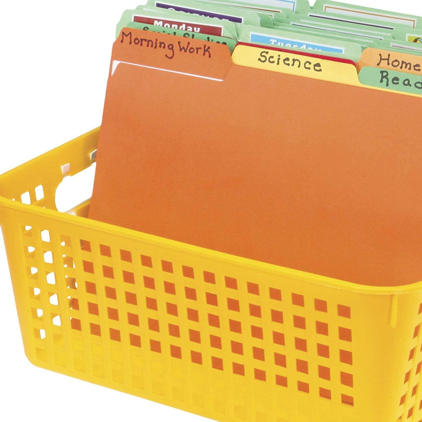 Plastic Book Storage Baskets for Classroom or Home Use - Rainbow Colors - 11" X 7.5" (Set of 6) Office Organization, Toy Bins