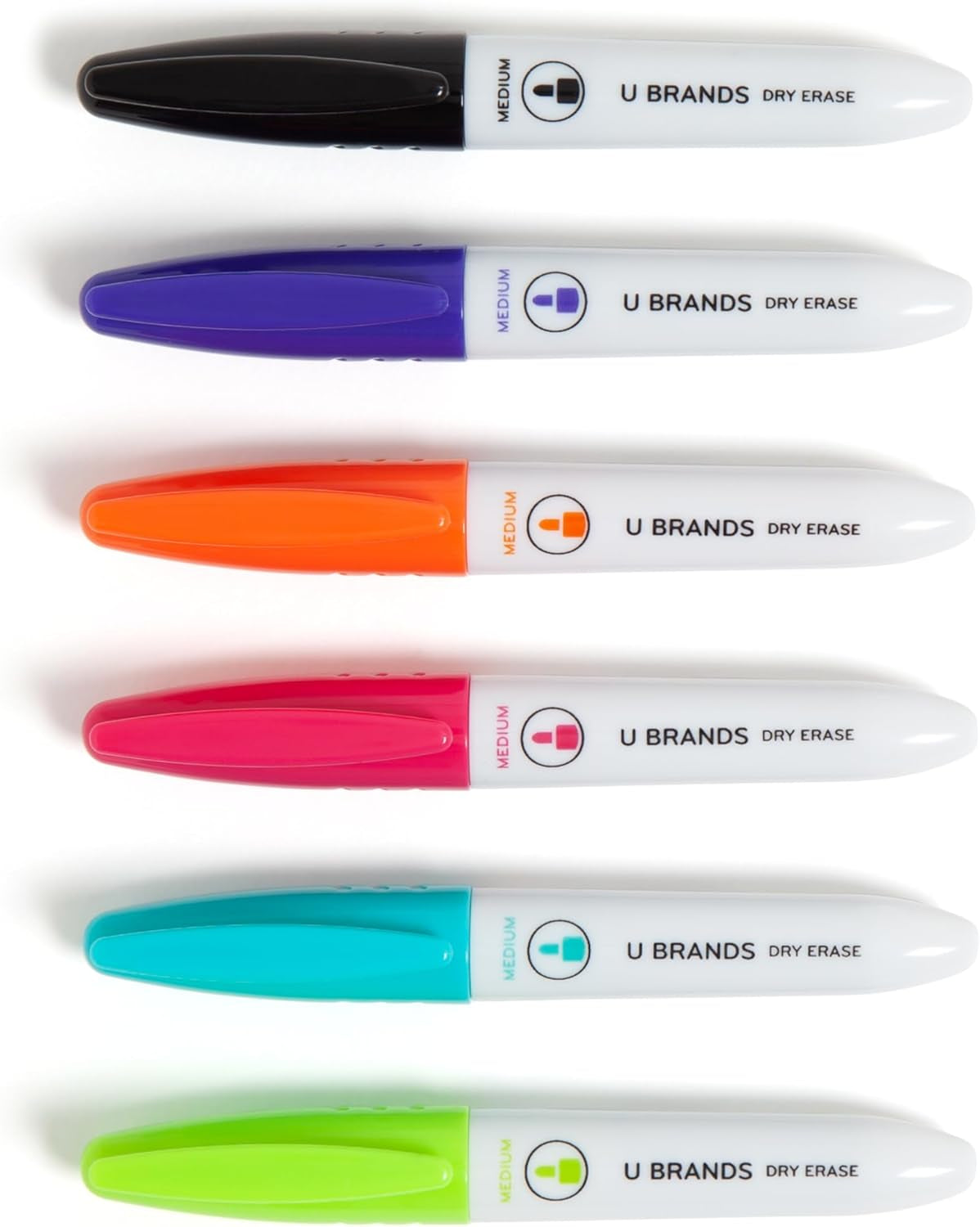 Magnetic Dry Erase Markers with Erasers, Set of 6, Assorted Colors, Low-Odor, Medium (2 Mm) Point