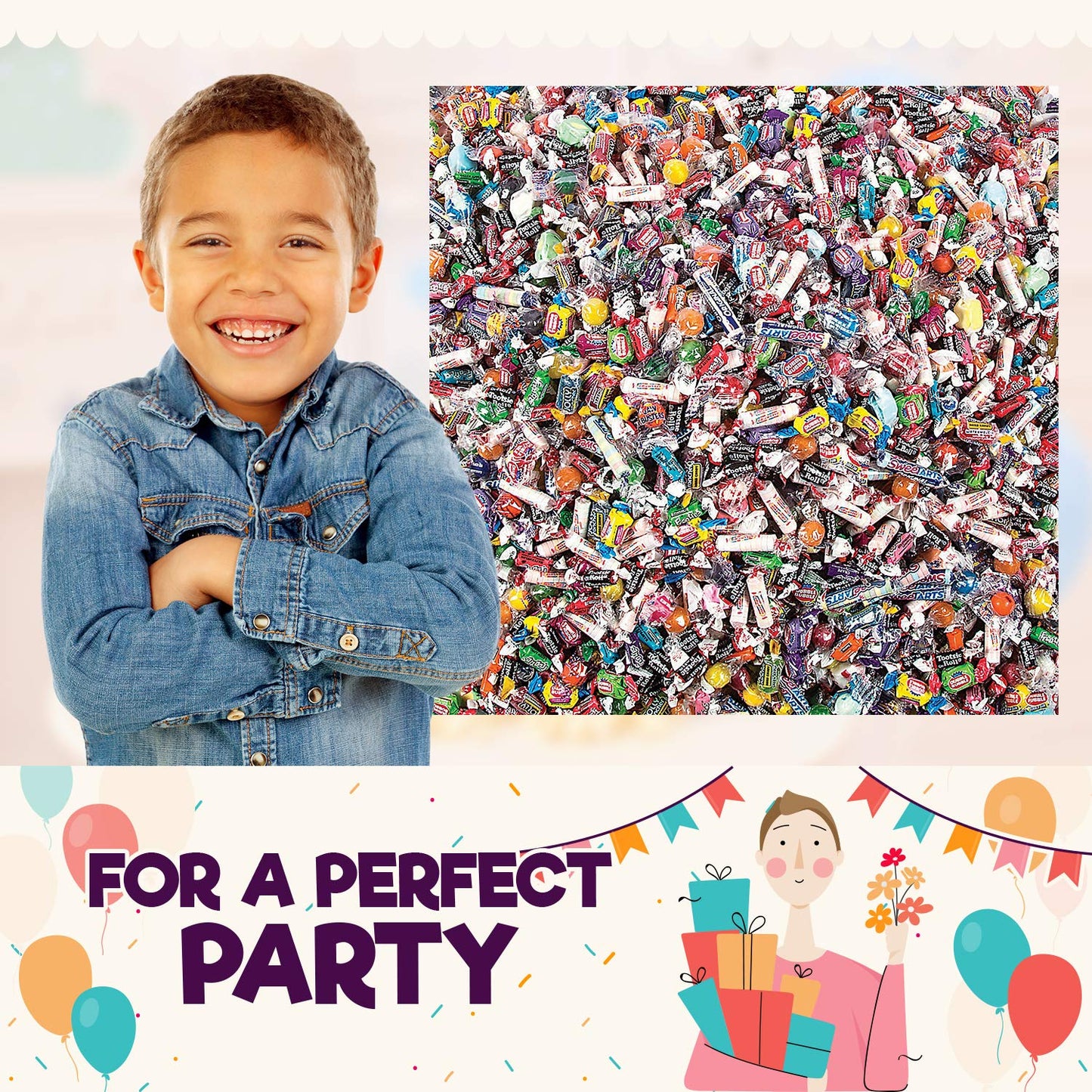 3000 Pieces, 30 Lbs, Bulk Candy Individually Wrapped for Parades, Pinata Candy Variety Pack, Carnival, Office Candy Mix, Candy Birthday Party Favors for Goodie Bags, Halloween, Easter, 4Th of July, Vacation Bible Study