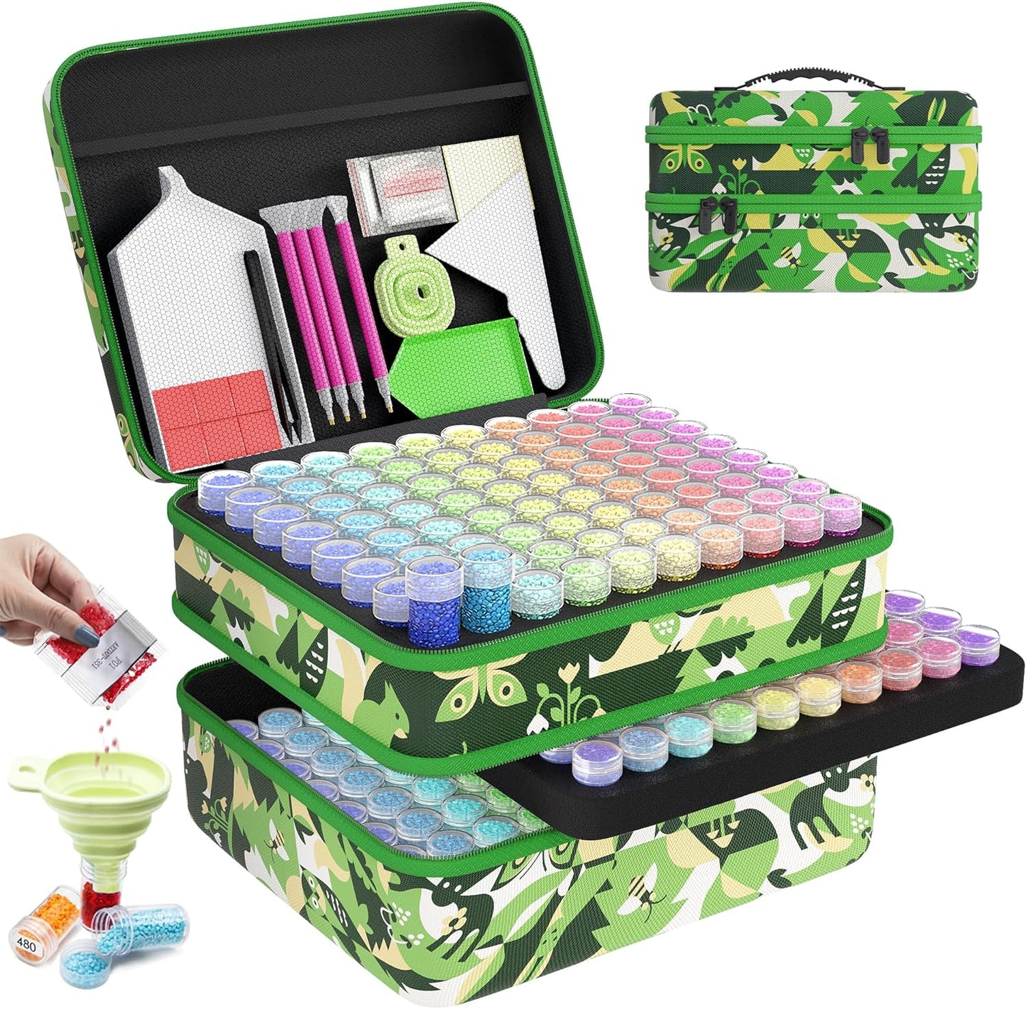 Diamond Painting Storage Boxes, 60 Slots Bead Storage with 5D Diamond Art Accessories and Tools Kit