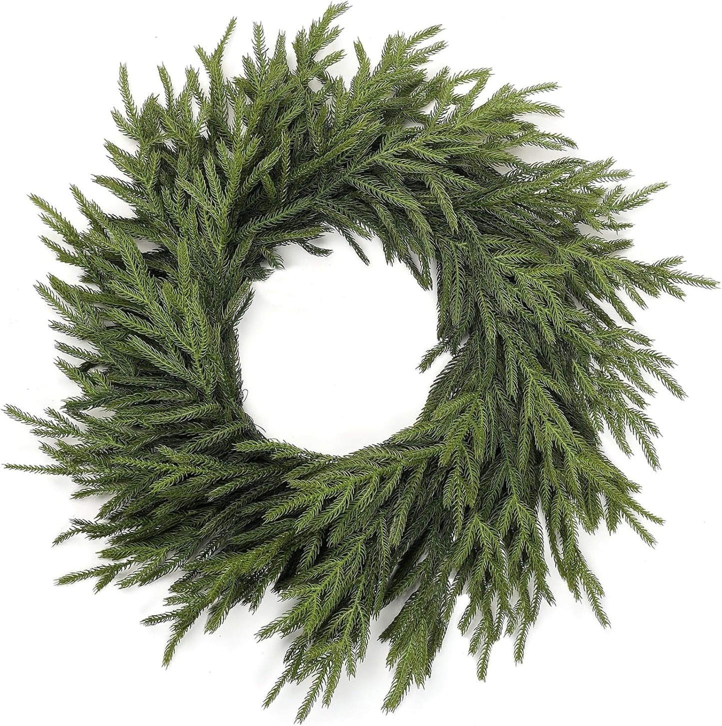 24" Real Touch Norfolk Pine Wreath for Front Door Artificial Christmas Wreath Green Faux Pine Wreath for Wall Windows Mantle Outdoor Christmas Decoration