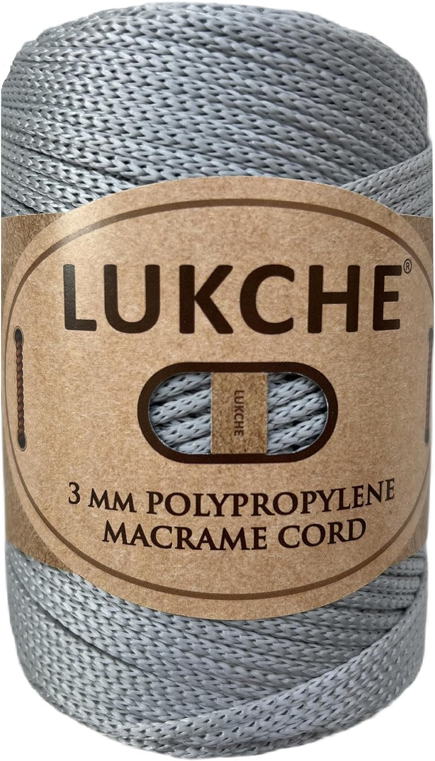 3Mm Premium Polyester Macrame Cord (147 Yards), (8.82 Oz) 100% Polypropylene Macrame Rope, Colorful Yarn Crochet Macrame Bag Craft for Wall Hangers, Bottom Plates, Carpets (Silver 1)