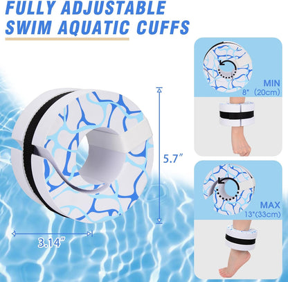 Swim Aquatic Cuffs,High-Density EVA Water Aerobics Float Ring Fitness Pool Exercise Weights Set, Water Ankles Arms Belts with Detachable Velcro for Swim Fitness Training
