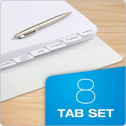 Blank Write on Binder Dividers, 1/8 Cut Tabs, 3 Hole Punch Dividers in 8 Tab Sets, 80 Dividers, 10 Sets, White (89982)