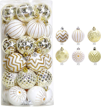 30PCS Christmas Balls Ornaments,60Mm Gold&White Painted Shatterproof Festive Wedding Hanging Ornaments Christmas Tree Decoration