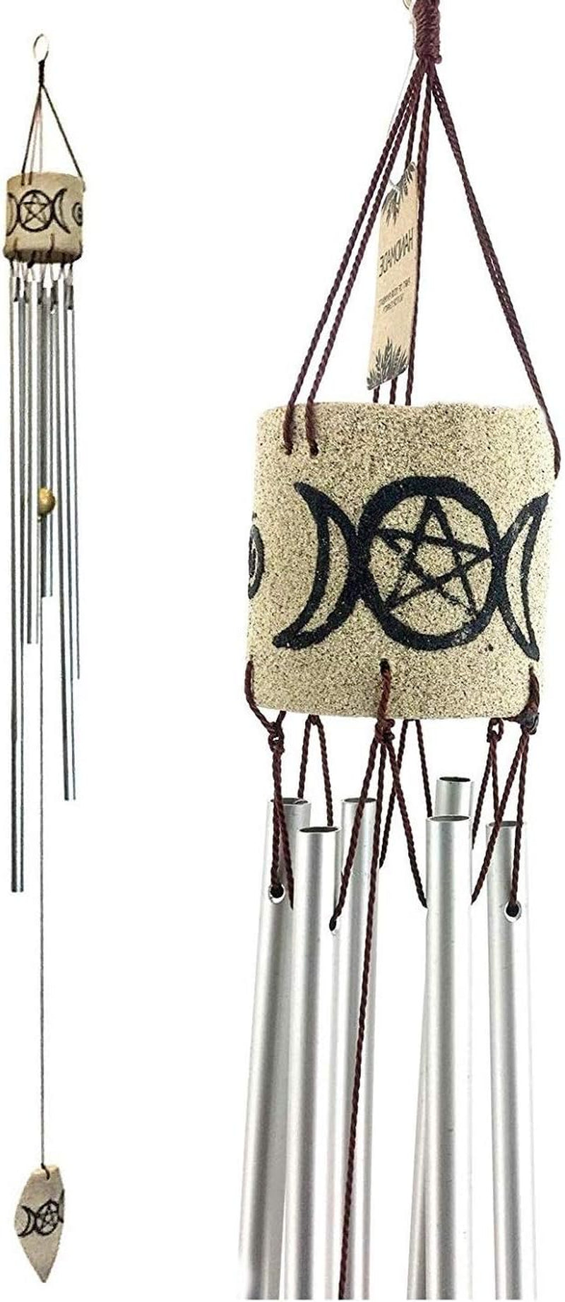 Wind Chimes Outdoor Indoor Triple Moon Pentacle Goddess Maiden Mother Home Blessing Attract Windsprite Magical Spell Hanging outside Patio Gift Large 37 Inch