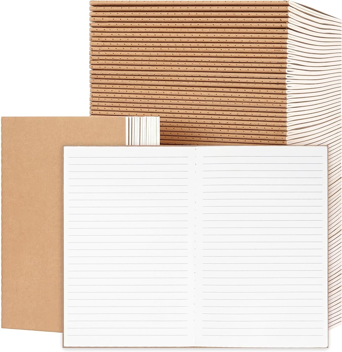 24 Pack Kraft Notebooks, Journals in Bulk for Writing, Blank Paper Sketchbooks, 60 Pages Composition Notebook, 8.3X5.5 Inch, A5 Size, Travel Journal Set, for Gifts, Students and Office Supplies